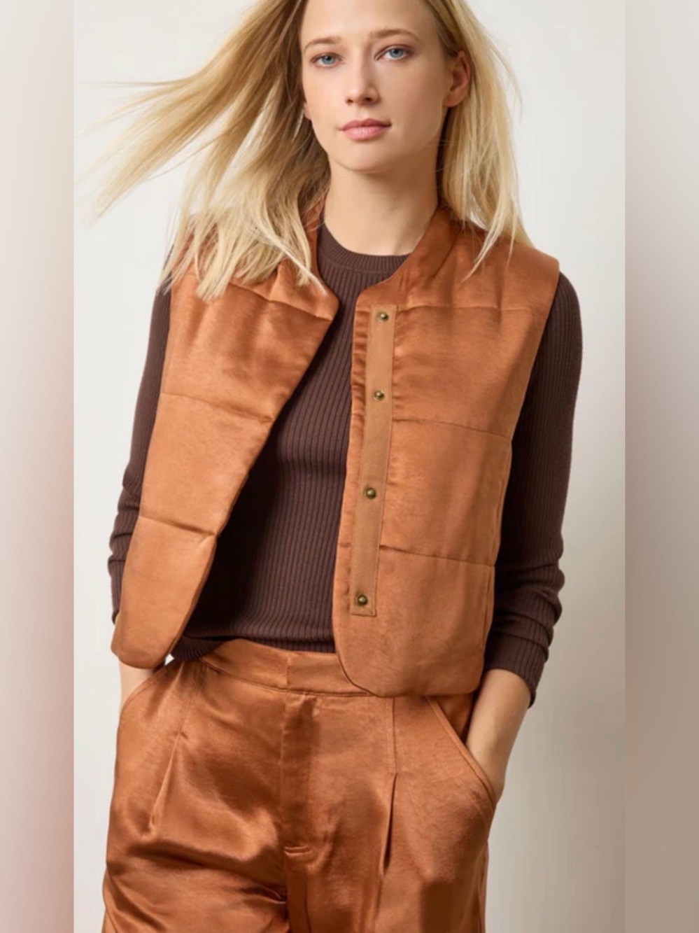 Lilla P Satin Copper Quilted Vest